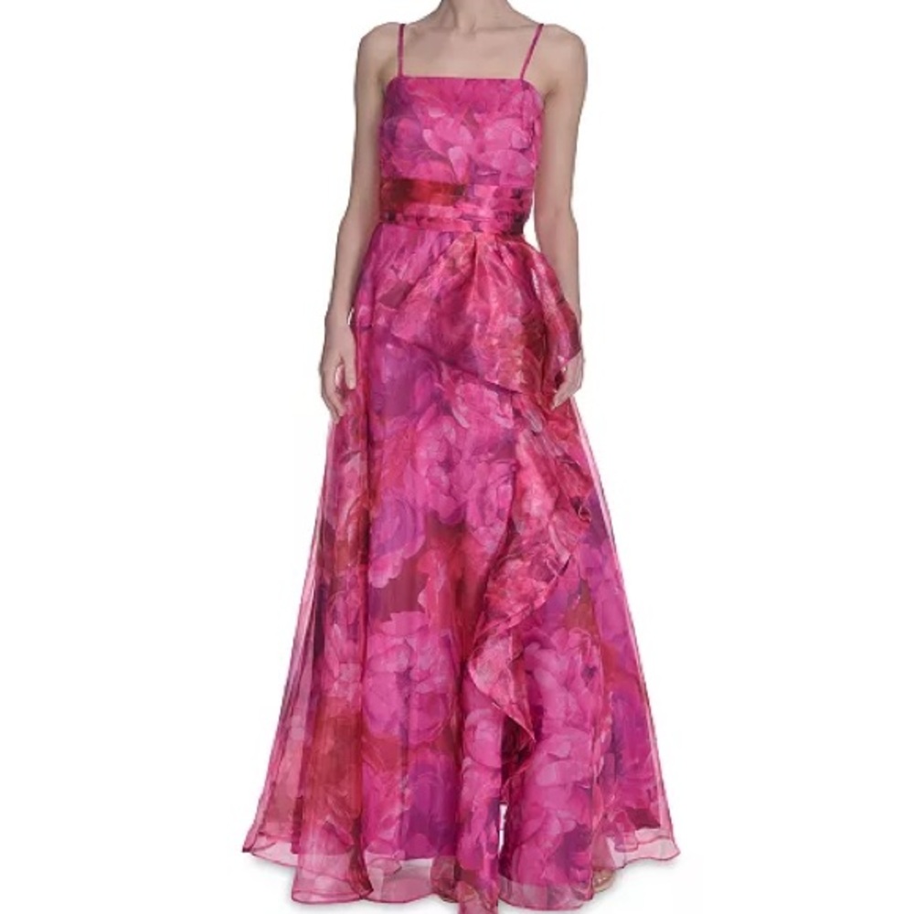 Eliza J Women's Square-neck Floral Print Organza Gown